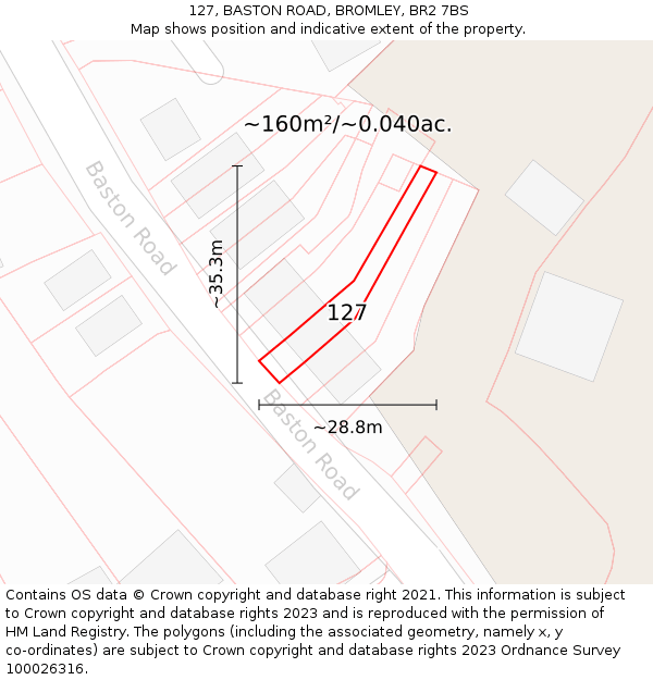 127, BASTON ROAD, BROMLEY, BR2 7BS: Plot and title map