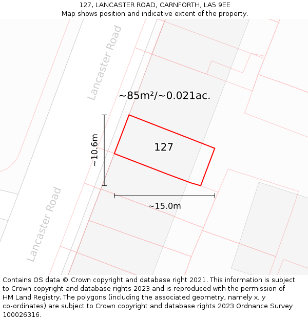127, LANCASTER ROAD, CARNFORTH, LA5 9EE: Plot and title map