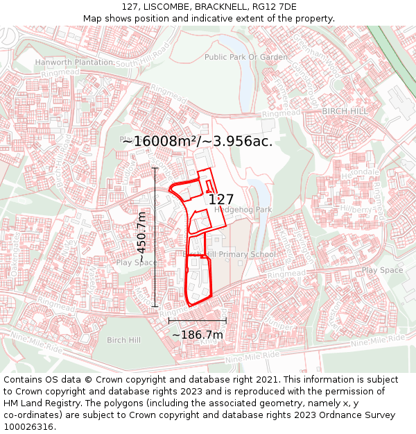 127, LISCOMBE, BRACKNELL, RG12 7DE: Plot and title map
