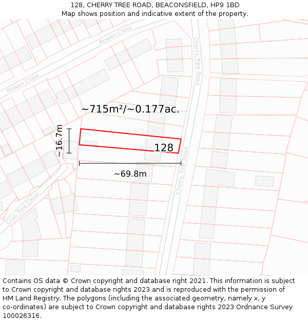 128, CHERRY TREE ROAD, BEACONSFIELD, HP9 1BD: Plot and title map