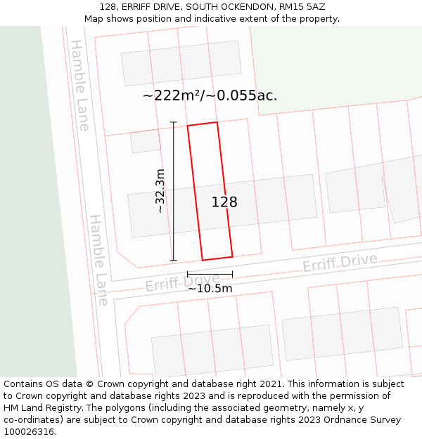 128, ERRIFF DRIVE, SOUTH OCKENDON, RM15 5AZ: Plot and title map