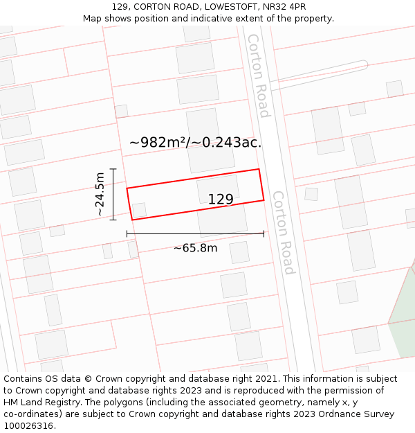 129, CORTON ROAD, LOWESTOFT, NR32 4PR: Plot and title map