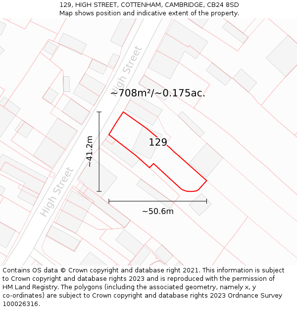 129, HIGH STREET, COTTENHAM, CAMBRIDGE, CB24 8SD: Plot and title map