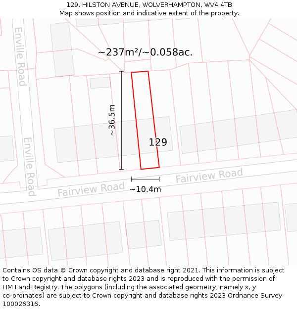 129, HILSTON AVENUE, WOLVERHAMPTON, WV4 4TB: Plot and title map