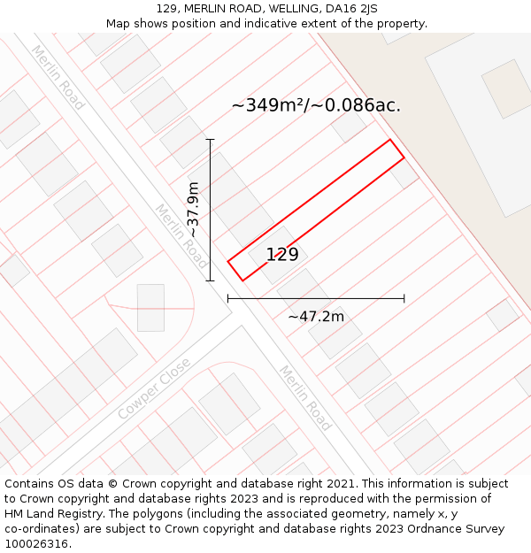 129, MERLIN ROAD, WELLING, DA16 2JS: Plot and title map