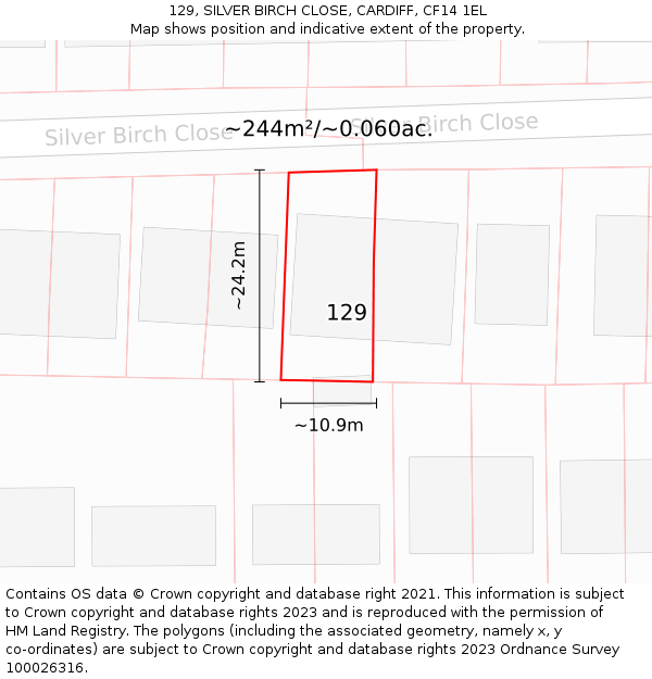129, SILVER BIRCH CLOSE, CARDIFF, CF14 1EL: Plot and title map