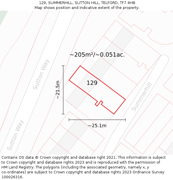 129, SUMMERHILL, SUTTON HILL, TELFORD, TF7 4HB: Plot and title map
