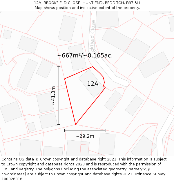 12A, BROOKFIELD CLOSE, HUNT END, REDDITCH, B97 5LL: Plot and title map