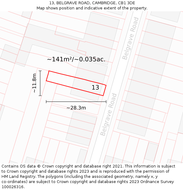 13, BELGRAVE ROAD, CAMBRIDGE, CB1 3DE: Plot and title map