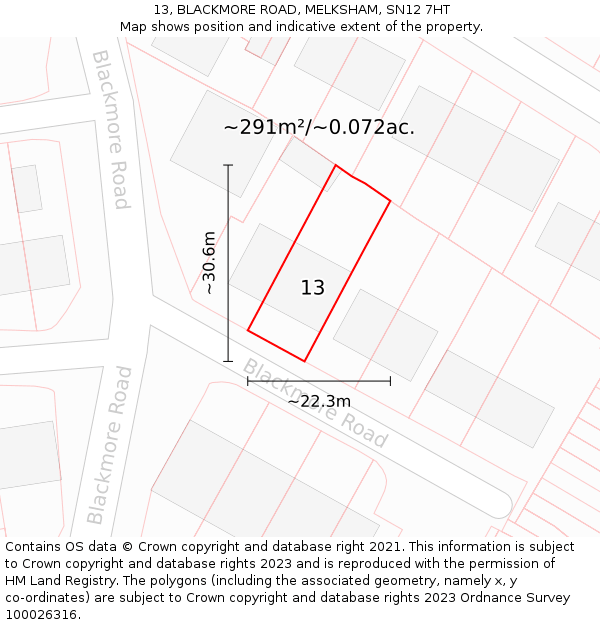 13, BLACKMORE ROAD, MELKSHAM, SN12 7HT: Plot and title map