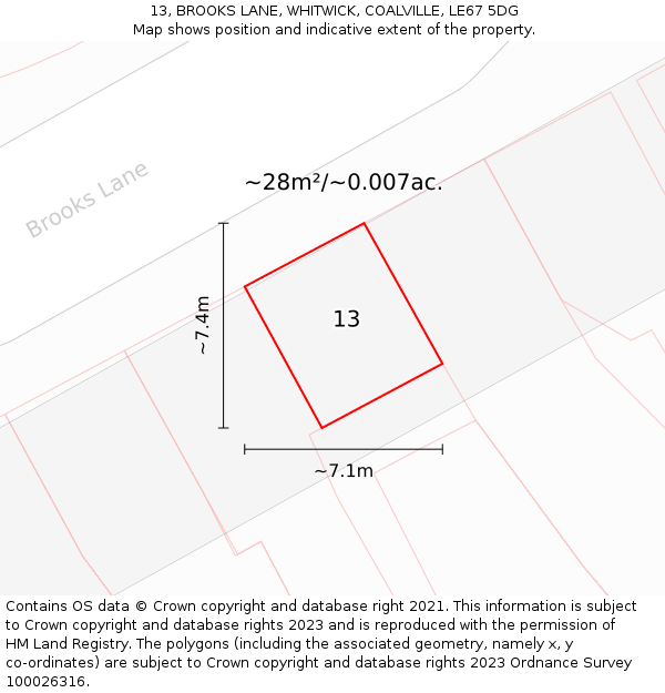 13, BROOKS LANE, WHITWICK, COALVILLE, LE67 5DG: Plot and title map