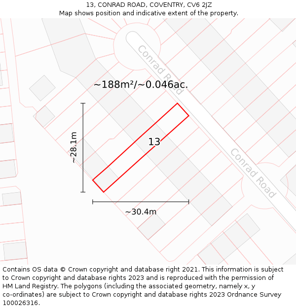 13, CONRAD ROAD, COVENTRY, CV6 2JZ: Plot and title map