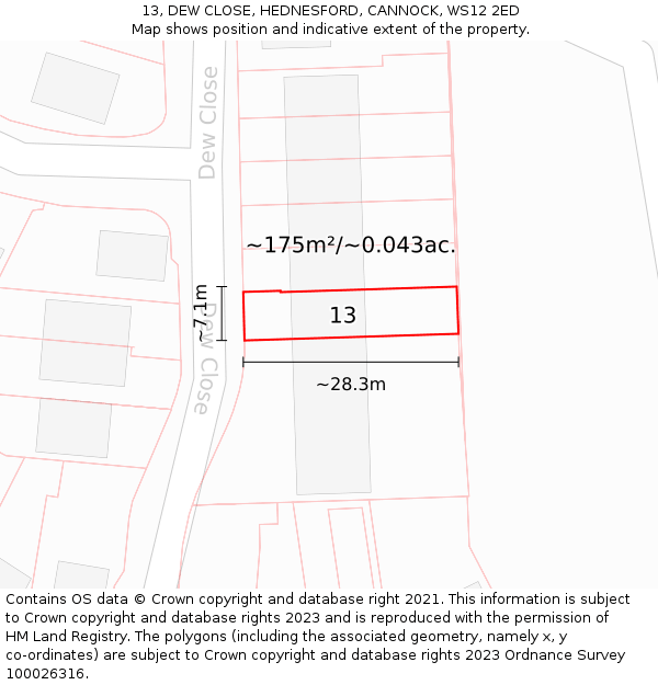 13, DEW CLOSE, HEDNESFORD, CANNOCK, WS12 2ED: Plot and title map