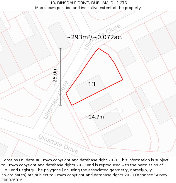 13, DINSDALE DRIVE, DURHAM, DH1 2TS: Plot and title map
