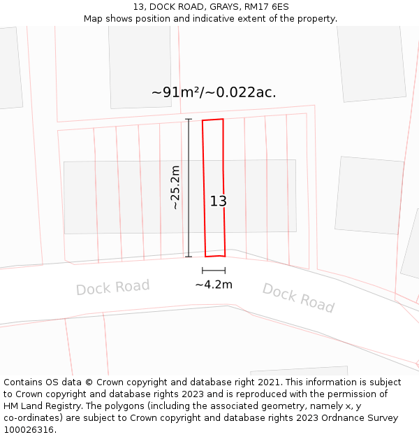 13, DOCK ROAD, GRAYS, RM17 6ES: Plot and title map