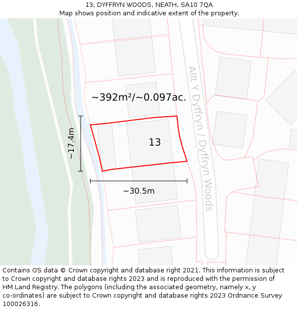 13, DYFFRYN WOODS, NEATH, SA10 7QA: Plot and title map