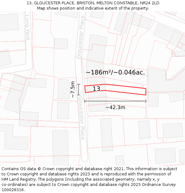 13, GLOUCESTER PLACE, BRISTON, MELTON CONSTABLE, NR24 2LD: Plot and title map
