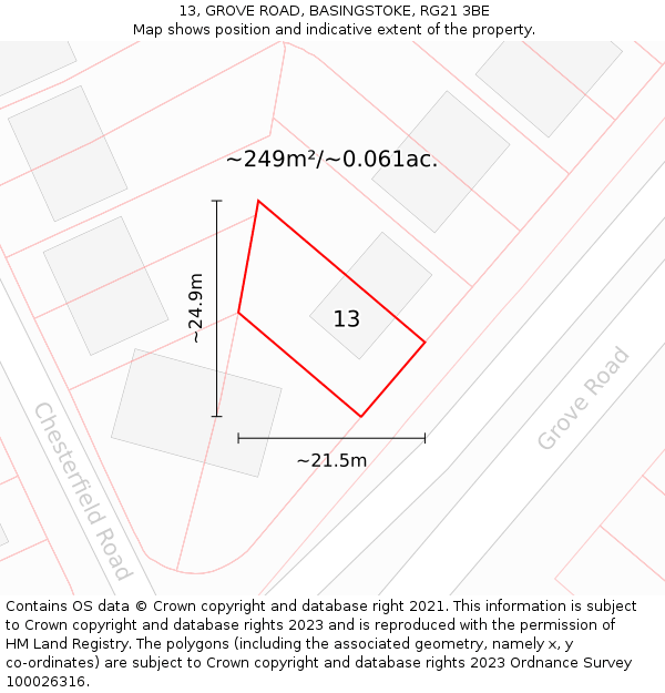 13, GROVE ROAD, BASINGSTOKE, RG21 3BE: Plot and title map