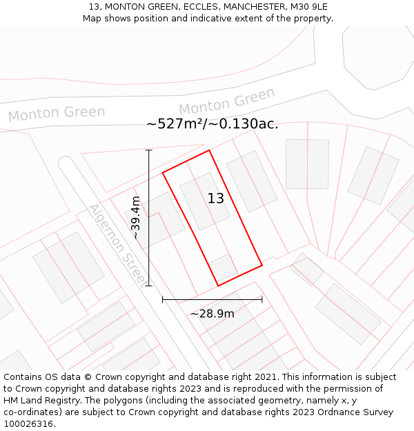 13, MONTON GREEN, ECCLES, MANCHESTER, M30 9LE: Plot and title map