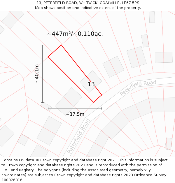 13, PETERFIELD ROAD, WHITWICK, COALVILLE, LE67 5PS: Plot and title map