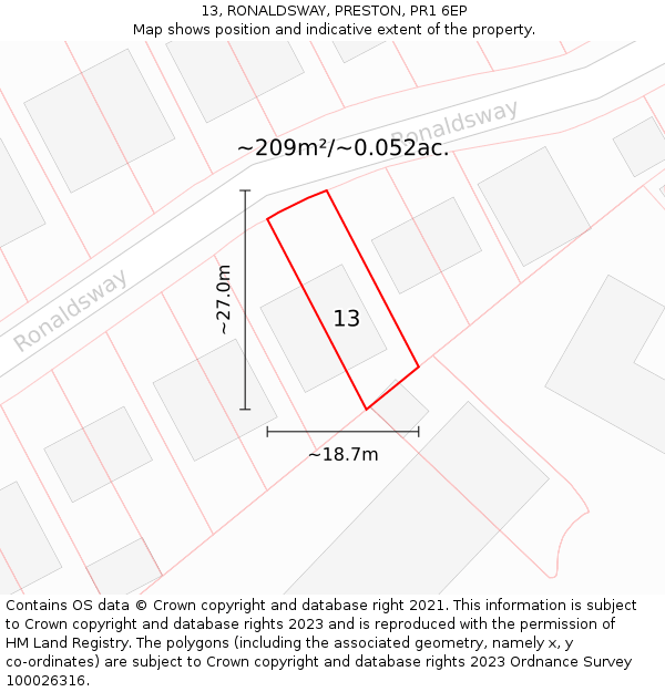13, RONALDSWAY, PRESTON, PR1 6EP: Plot and title map