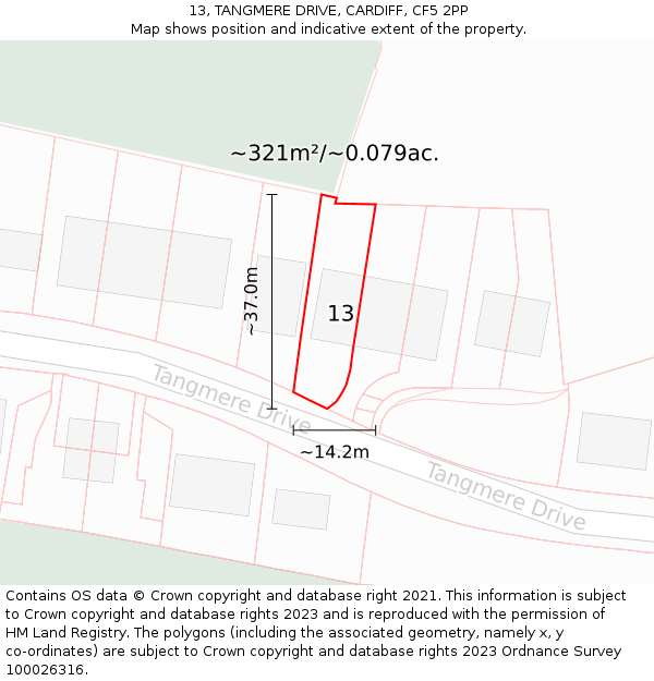 13, TANGMERE DRIVE, CARDIFF, CF5 2PP: Plot and title map