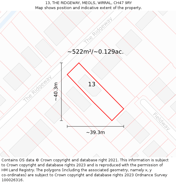13, THE RIDGEWAY, MEOLS, WIRRAL, CH47 9RY: Plot and title map