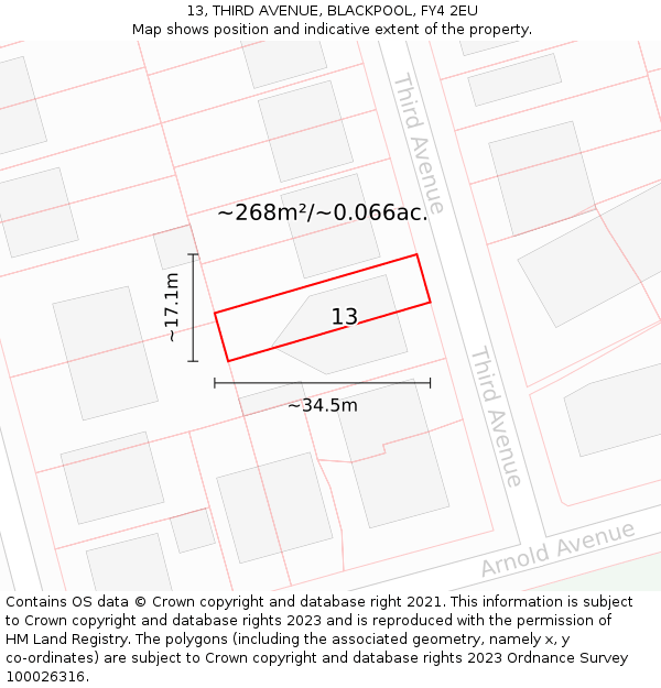 13, THIRD AVENUE, BLACKPOOL, FY4 2EU: Plot and title map