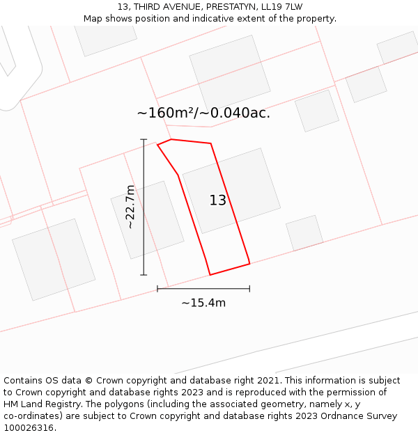 13, THIRD AVENUE, PRESTATYN, LL19 7LW: Plot and title map
