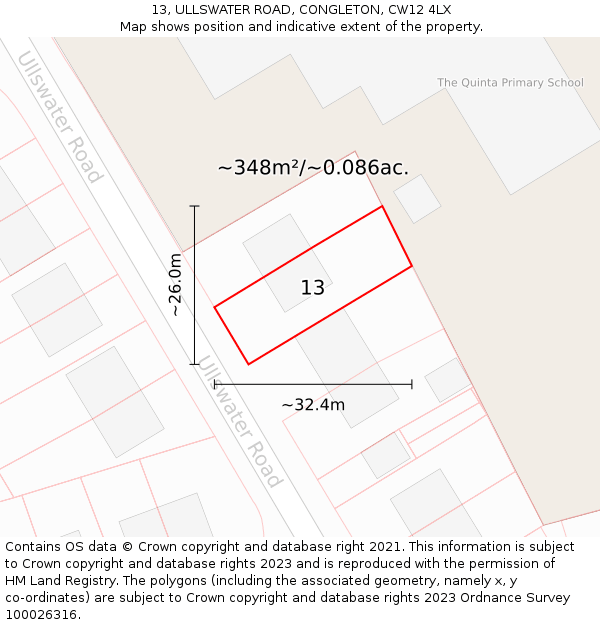 13, ULLSWATER ROAD, CONGLETON, CW12 4LX: Plot and title map