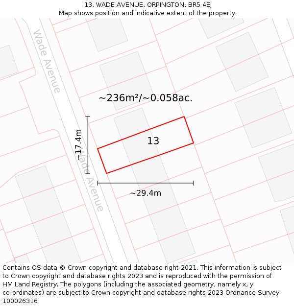 13, WADE AVENUE, ORPINGTON, BR5 4EJ: Plot and title map