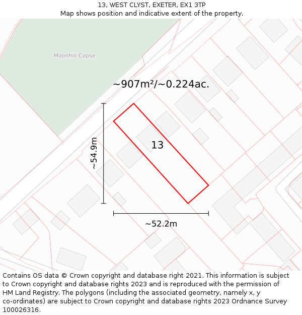 13, WEST CLYST, EXETER, EX1 3TP: Plot and title map