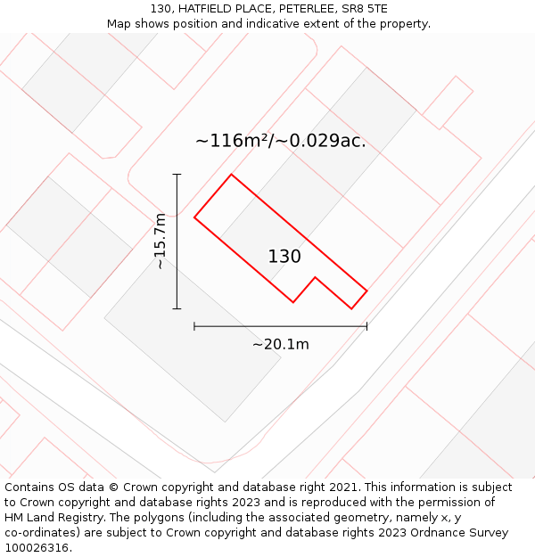130, HATFIELD PLACE, PETERLEE, SR8 5TE: Plot and title map