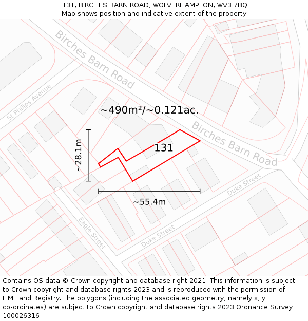 131, BIRCHES BARN ROAD, WOLVERHAMPTON, WV3 7BQ: Plot and title map