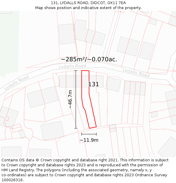131, LYDALLS ROAD, DIDCOT, OX11 7EA: Plot and title map
