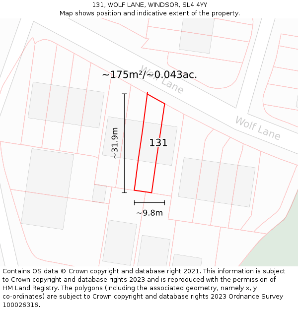 131, WOLF LANE, WINDSOR, SL4 4YY: Plot and title map