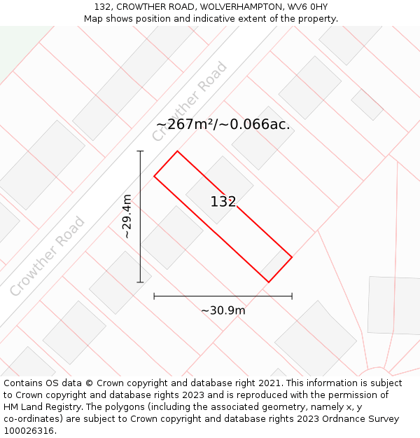 132, CROWTHER ROAD, WOLVERHAMPTON, WV6 0HY: Plot and title map