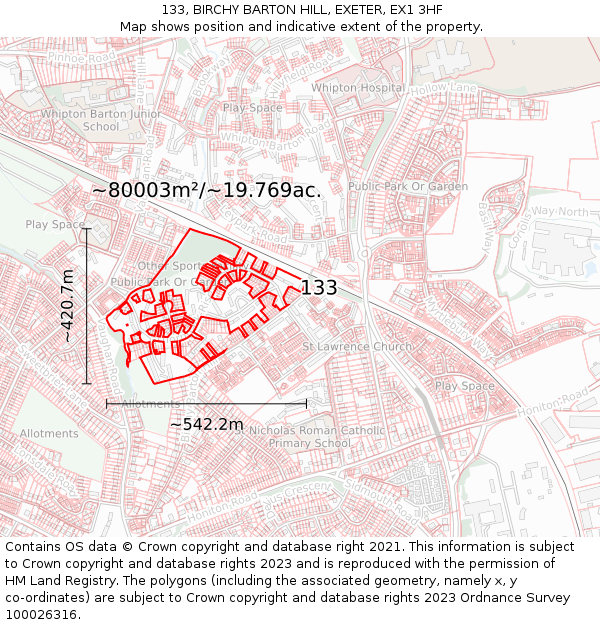 133, BIRCHY BARTON HILL, EXETER, EX1 3HF: Plot and title map