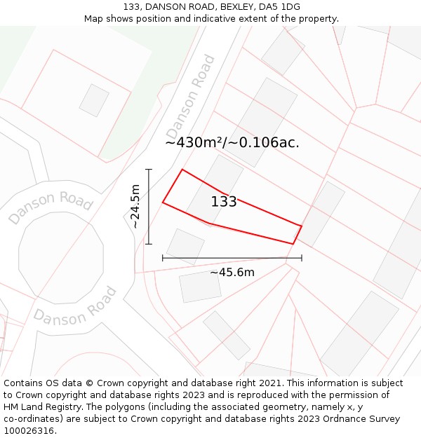133, DANSON ROAD, BEXLEY, DA5 1DG: Plot and title map