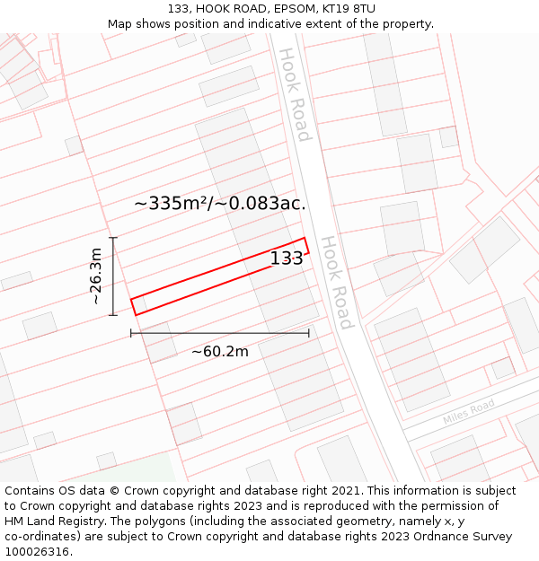 133, HOOK ROAD, EPSOM, KT19 8TU: Plot and title map
