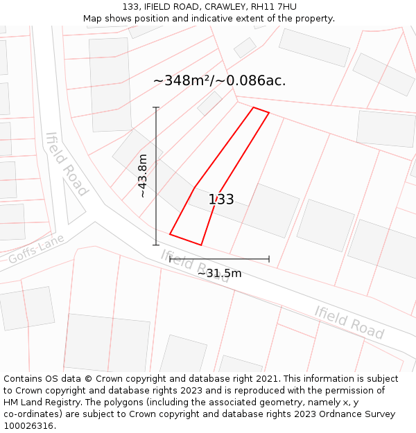 133, IFIELD ROAD, CRAWLEY, RH11 7HU: Plot and title map