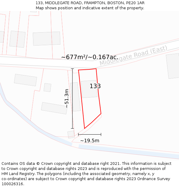 133, MIDDLEGATE ROAD, FRAMPTON, BOSTON, PE20 1AR: Plot and title map