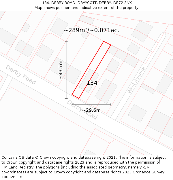 134, DERBY ROAD, DRAYCOTT, DERBY, DE72 3NX: Plot and title map