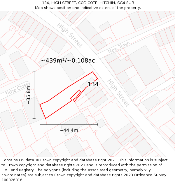 134, HIGH STREET, CODICOTE, HITCHIN, SG4 8UB: Plot and title map