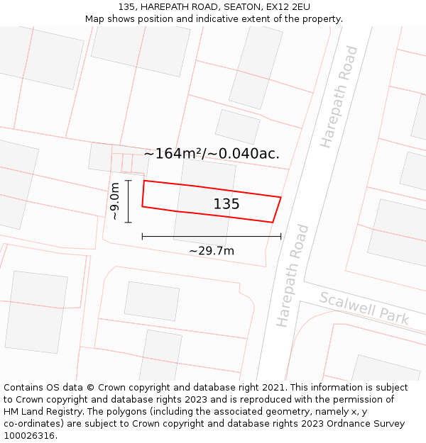 135, HAREPATH ROAD, SEATON, EX12 2EU: Plot and title map