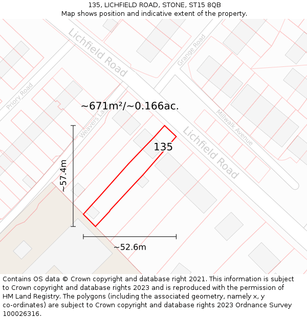 135, LICHFIELD ROAD, STONE, ST15 8QB: Plot and title map