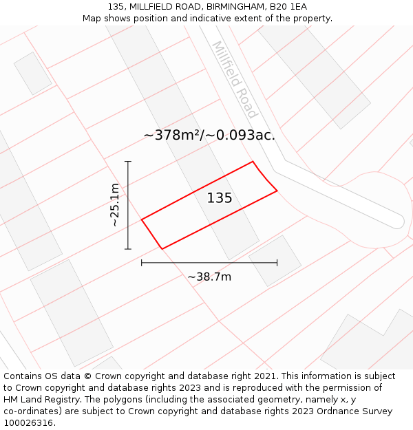 135, MILLFIELD ROAD, BIRMINGHAM, B20 1EA: Plot and title map