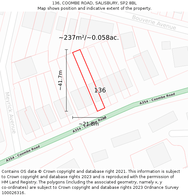 136, COOMBE ROAD, SALISBURY, SP2 8BL: Plot and title map