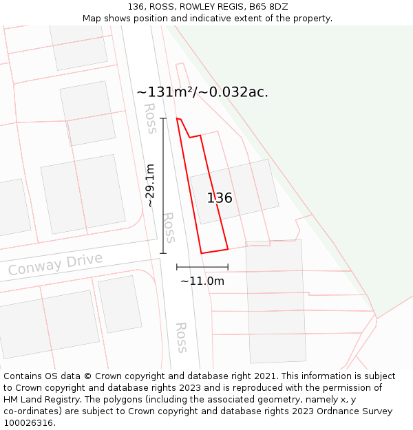 136, ROSS, ROWLEY REGIS, B65 8DZ: Plot and title map