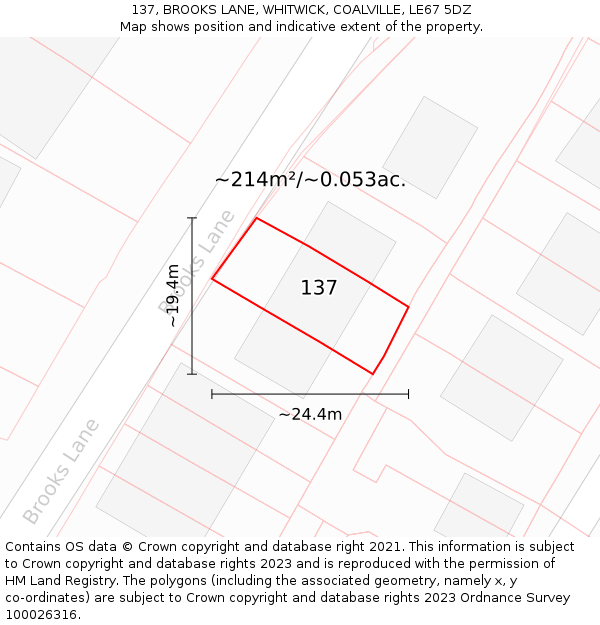 137, BROOKS LANE, WHITWICK, COALVILLE, LE67 5DZ: Plot and title map